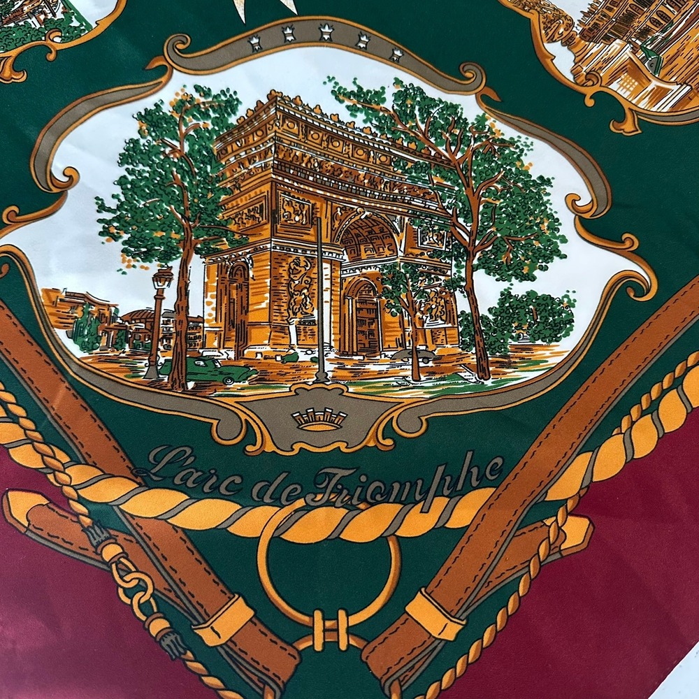 Womens Vintage Paris Scarf Souvenir De Paris Eiffel Tower Landmarks Parisian - Picture 2 of 14